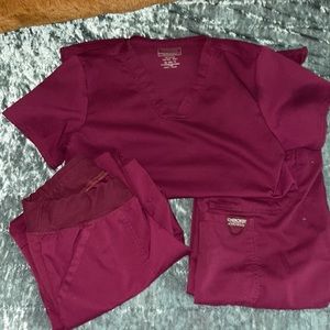 Burgundy Cherokee workwear 2 XS petite scrub bottoms  & 1 XS top